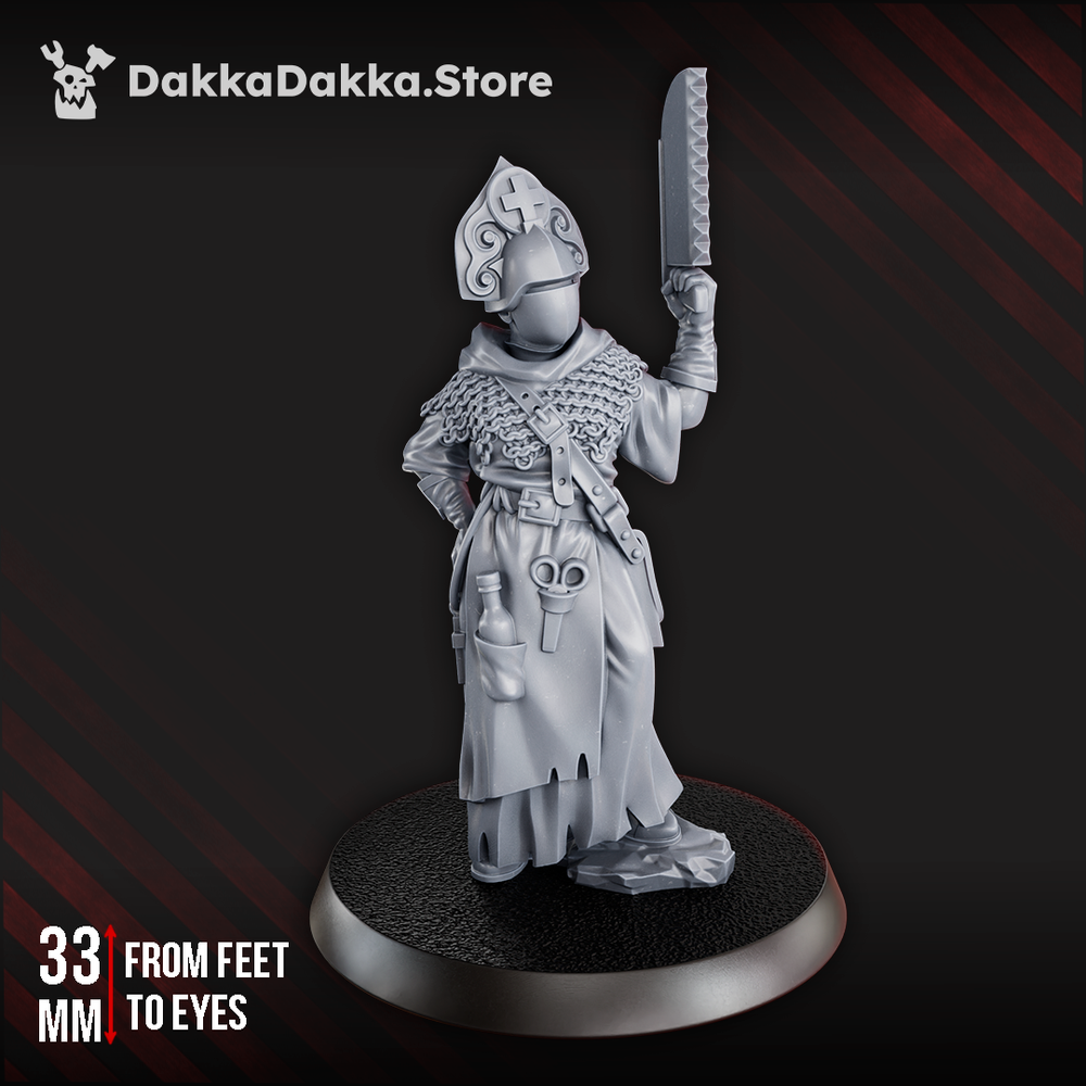 Imperial Army Ada the Sawbones, Imperial Army proxy miniature, 28mm heroic scale unpainted resin, view 3