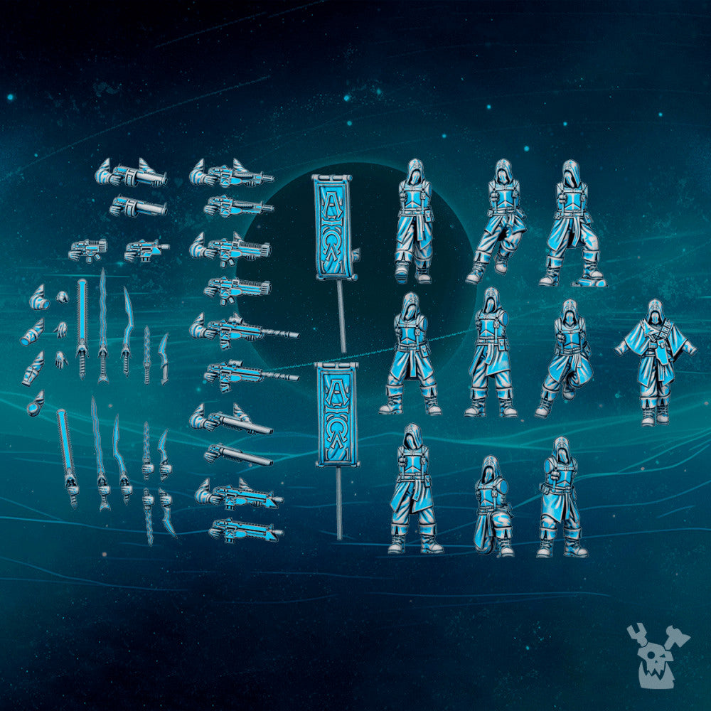 Dark Space Knights Scylla Cultists (Build Kit), Dark Space Knights proxy miniature, 28mm heroic scale unpainted resin, view 2