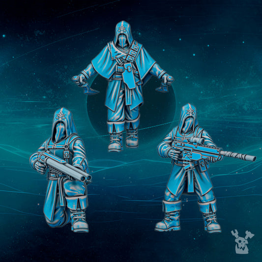 Dark Space Knights Scylla Cultists (Build Kit), Dark Space Knights proxy miniature, 28mm heroic scale unpainted resin, view 3