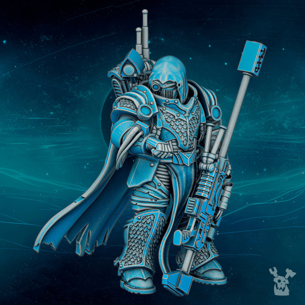 Dark Space Knights Scylla Exod the Quiet, Dark Space Knights proxy miniature, 28mm heroic scale unpainted resin
