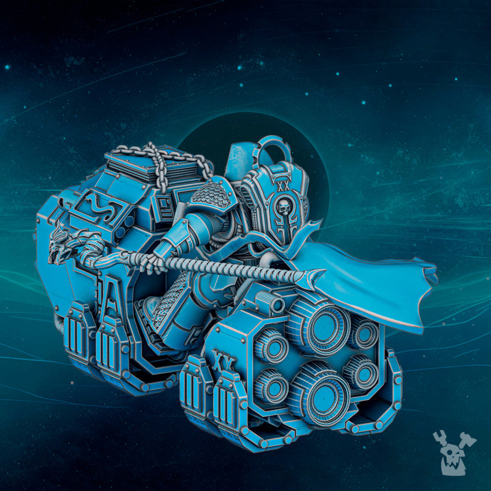 Imperial Army Scylla Mage on Bike, Imperial Army proxy miniature, 28mm heroic scale unpainted resin, view 2