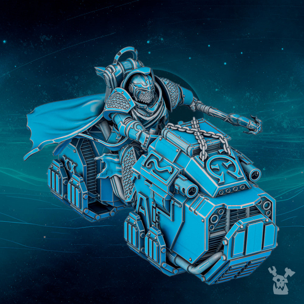 Imperial Army Scylla Mage on Bike, Imperial Army proxy miniature, 28mm heroic scale unpainted resin, view 3