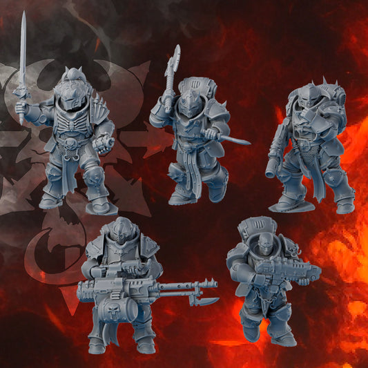 Dark Space Knights Traitors Squad (Build Kit), Dark Space Knights proxy miniature, 28mm heroic scale unpainted resin, view 5