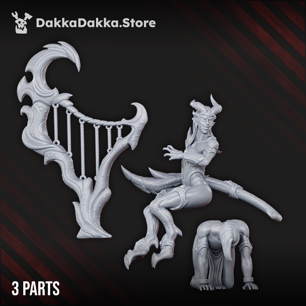 Hellspawn Daemons of Lust Infernal Harpist, Hellspawn proxy miniature, 28mm heroic scale unpainted resin, view 2