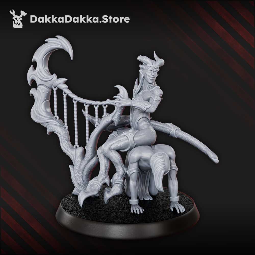 Hellspawn Daemons of Lust Infernal Harpist, Hellspawn proxy miniature, 28mm heroic scale unpainted resin, view 4