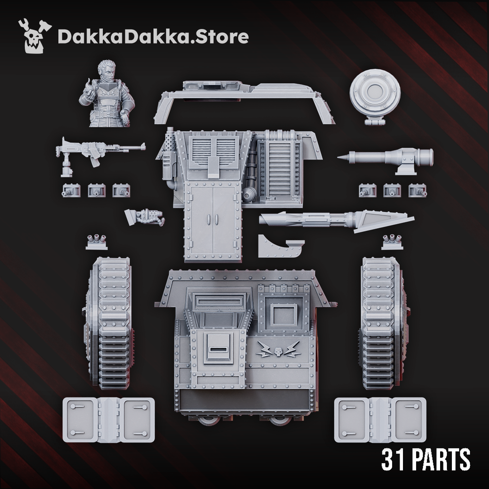 Imperial Army Armored Personnel Carrier Dragon I, Imperial Army proxy miniature, 28mm heroic scale unpainted resin, view 4