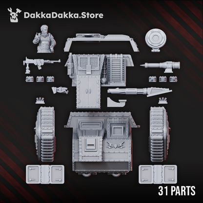 Imperial Army Armored Personnel Carrier Dragon I, Imperial Army proxy miniature, 28mm heroic scale unpainted resin, view 4