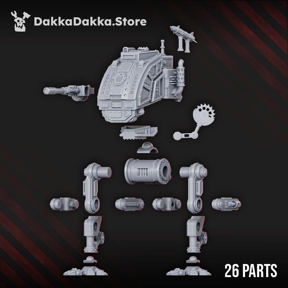 Imperial Army Armored Stompermech, Imperial Army proxy miniature, 28mm heroic scale unpainted resin, view 4
