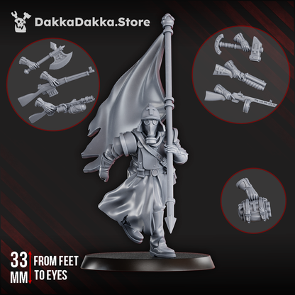 Imperial Army Choragiew Bearer, Imperial Army proxy miniature, 28mm heroic scale unpainted resin, view 2