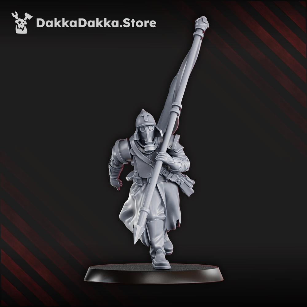 Imperial Army Choragiew Bearer, Imperial Army proxy miniature, 28mm heroic scale unpainted resin, view 3