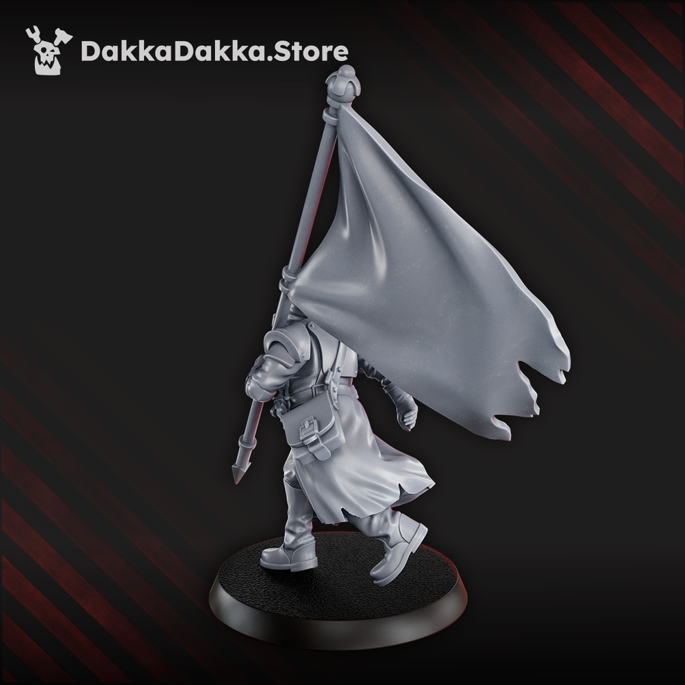 Imperial Army Choragiew Bearer, Imperial Army proxy miniature, 28mm heroic scale unpainted resin, view 4