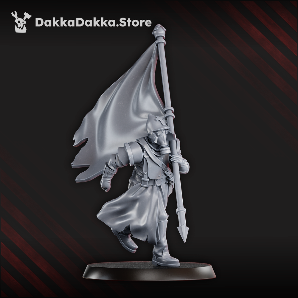 Imperial Army Choragiew Bearer, Imperial Army proxy miniature, 28mm heroic scale unpainted resin, view 5