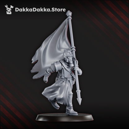 Imperial Army Choragiew Bearer, Imperial Army proxy miniature, 28mm heroic scale unpainted resin, view 5