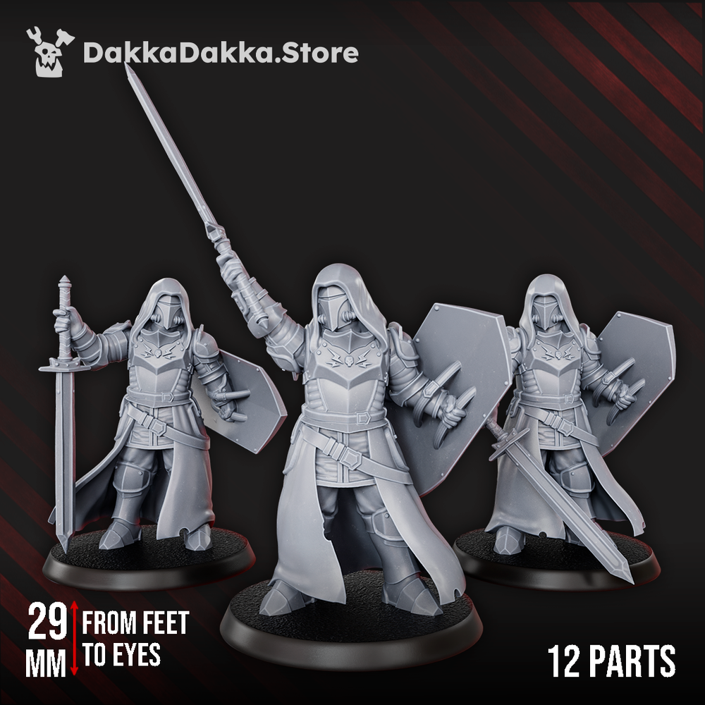 Hooded Knights Dawnguard Sunlight Crusaders x3 (3 Units), Hooded Knights proxy miniature, 28mm heroic scale, view 3