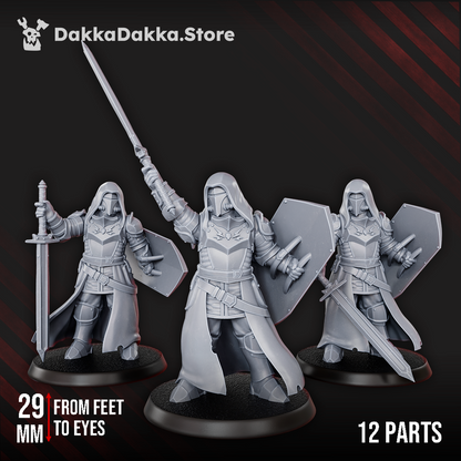 Hooded Knights Dawnguard Sunlight Crusaders x3 (3 Units), Hooded Knights proxy miniature, 28mm heroic scale, view 3