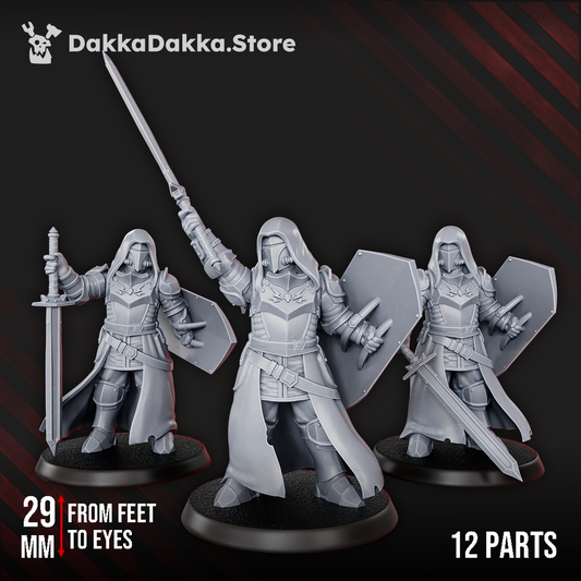 Hooded Knights Dawnguard Sunlight Crusaders x3 (3 Units), Hooded Knights proxy miniature, 28mm heroic scale, view 3
