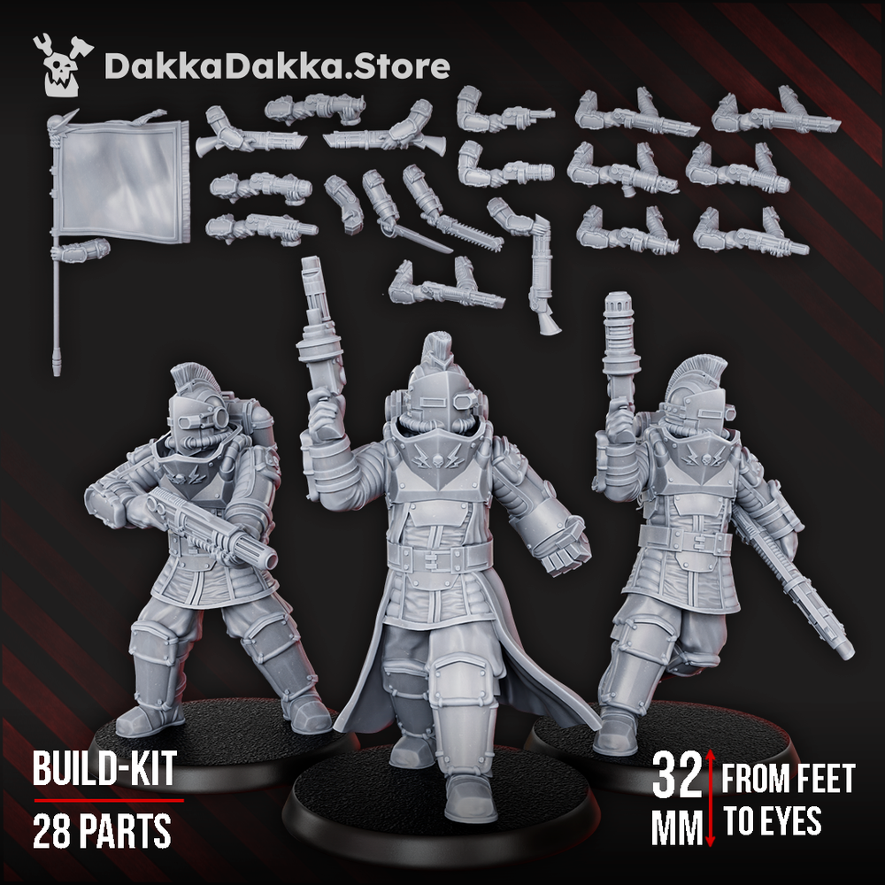 Imperial Army Dawnguard Veteran Squad, Imperial Army proxy miniature, 28mm heroic scale unpainted resin