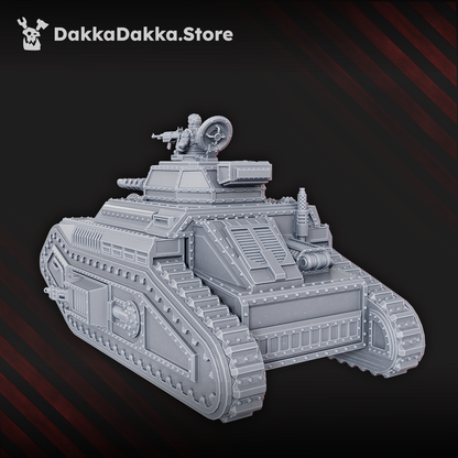 Imperial Army Support Battle Tank Dragon III, Imperial Army proxy miniature, 28mm heroic scale unpainted resin, view 3