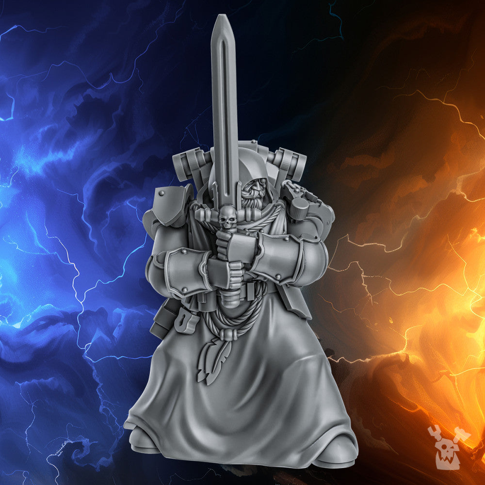 Hooded Knights Millennium Wars Promo Model, Hooded Knights proxy miniature, 28mm heroic scale unpainted resin, view 3