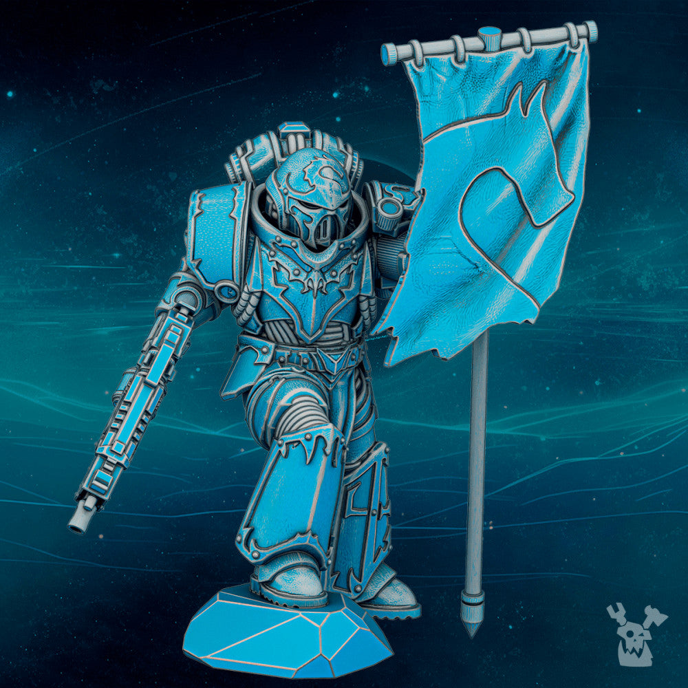 Imperial Army Scylla Banner Guy Bob, Imperial Army proxy miniature, 28mm heroic scale unpainted resin
