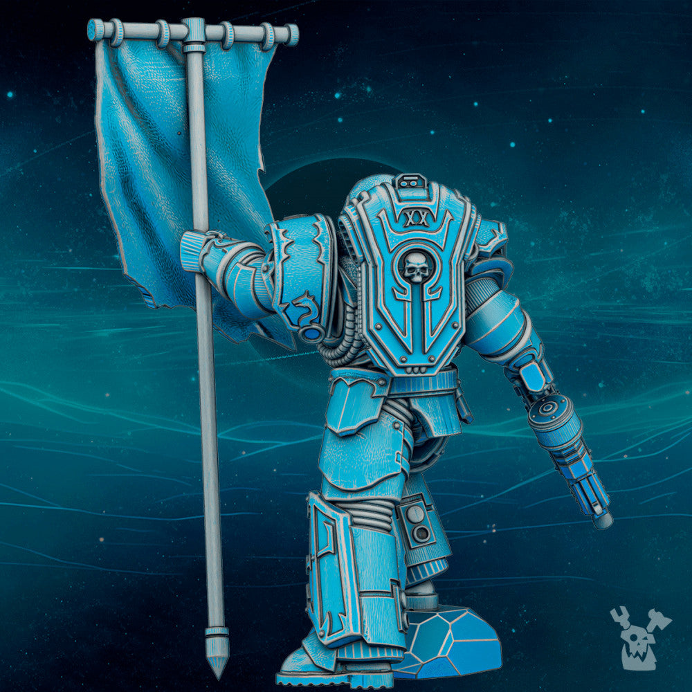 Imperial Army Scylla Banner Guy Bob, Imperial Army proxy miniature, 28mm heroic scale unpainted resin, view 2