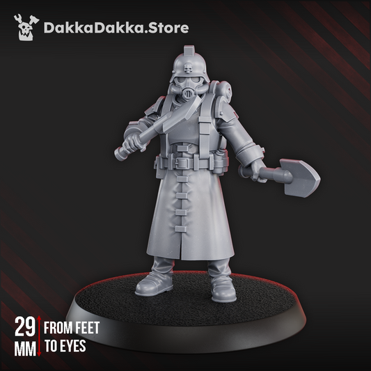 Trench Warfare 3rd Death Division Dual Shovel Warrior, Trench Warfare proxy miniature, 28mm heroic scale unpainted resin