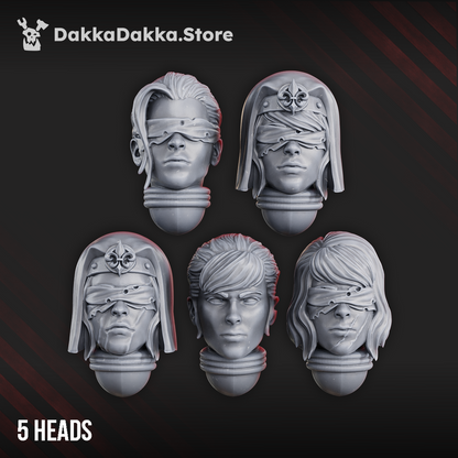 Battle Sisters Poenitentiam Head Bits Set x5 (5 Units), Battle Sisters resin conversion bits, 28mm heroic scale unpainted