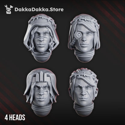 Battle Sisters War Sisters Head Bits Bloody Rose Set x4 (4 Units), Battle Sisters resin conversion bits, 28mm heroic scale