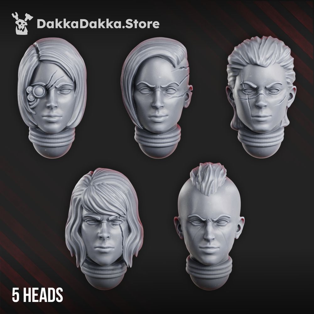 Battle Sisters War Sisters Head Bits Ebony Grail Set x5 (5 Units), Battle Sisters resin conversion bits, 28mm heroic scale