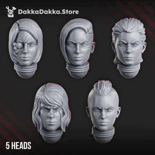 Battle Sisters War Sisters Head Bits Ebony Grail Set x5 (5 Units), Battle Sisters resin conversion bits, 28mm heroic scale