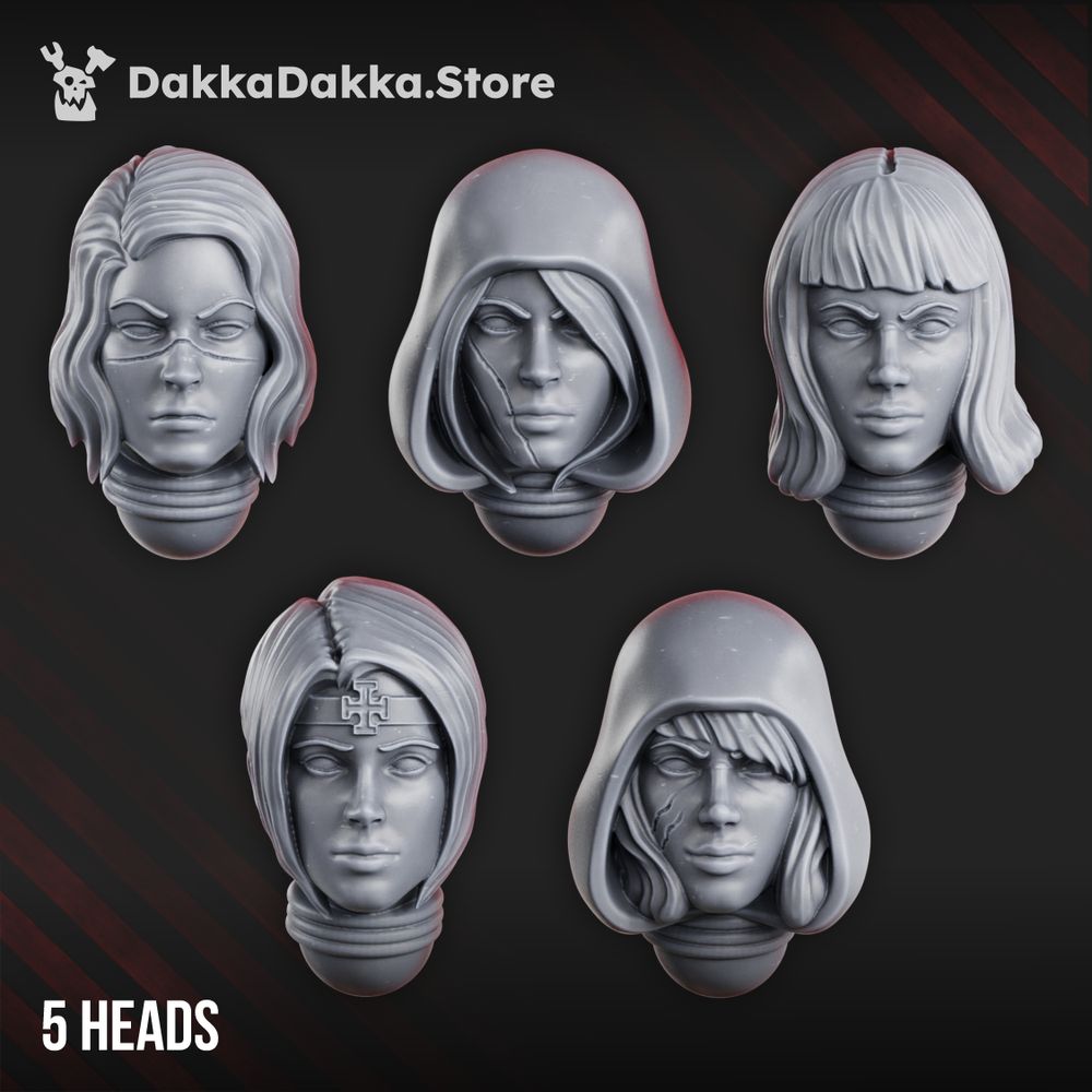 Battle Sisters War Sisters Head Bits Great Martyrs Set x5 (5 Units), Battle Sisters resin conversion bits, 28mm heroic scale
