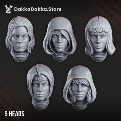 Battle Sisters War Sisters Head Bits Great Martyrs Set x5 (5 Units), Battle Sisters resin conversion bits, 28mm heroic scale