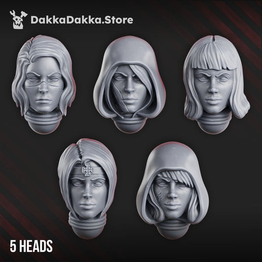 Battle Sisters War Sisters Head Bits Great Martyrs Set x5 (5 Units), Battle Sisters resin conversion bits, 28mm heroic scale
