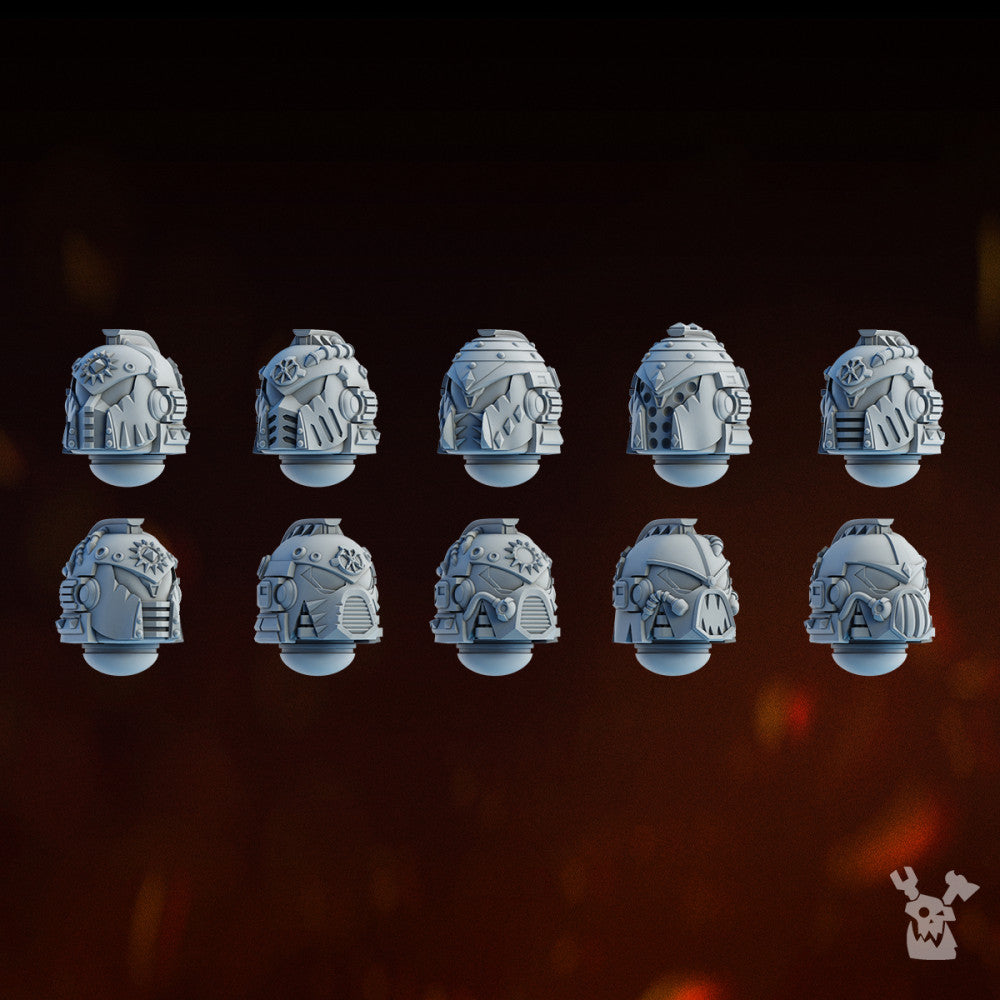 Bloodthirsty Knights Carnage Reapers Heads Set x10 (10 Units), Bloodthirsty Knights resin conversion bits, 28mm heroic scale