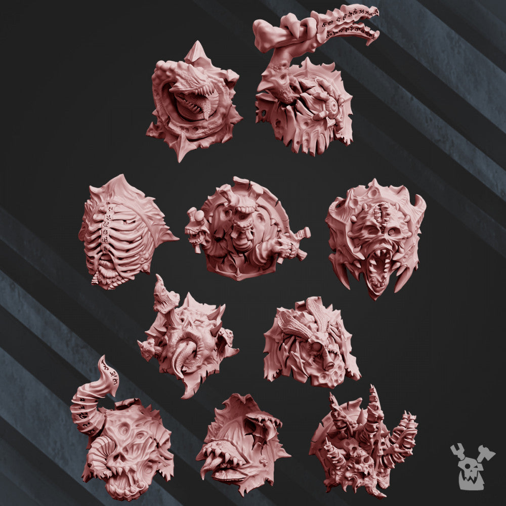 Dark Space Knights CW Corpsemakers Shoulder Pads x10 (10 Units), Dark Space Knights resin conversion bits, 28mm heroic scale
