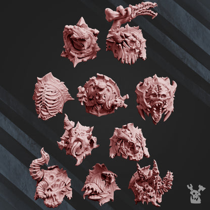 Dark Space Knights CW Corpsemakers Shoulder Pads x10 (10 Units), Dark Space Knights resin conversion bits, 28mm heroic scale