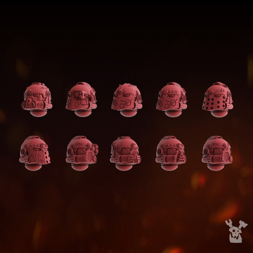 Flame Knights Fire Preachers Heads Set x10 (10 Units), Flame Knights resin conversion bits, 28mm heroic scale unpainted resin