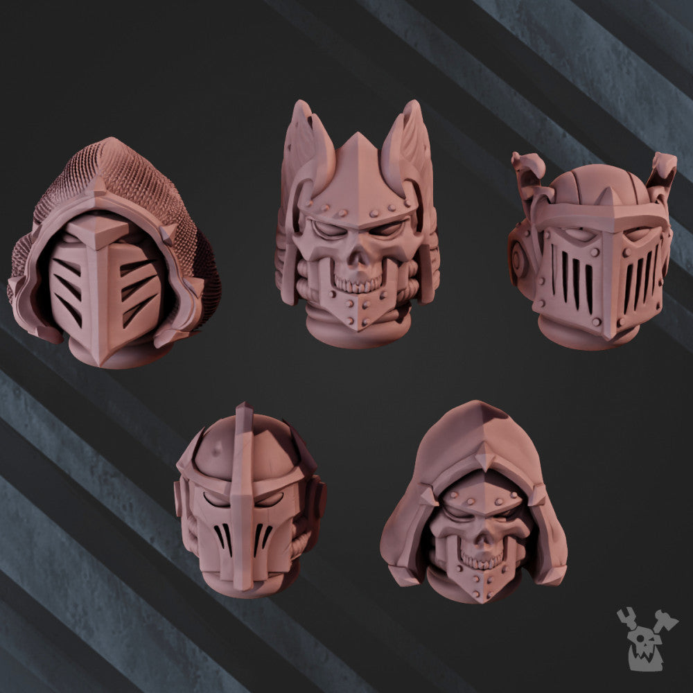 Hooded Knights Space Crusaders Fallen Lions Head Bits Set x5 (5 Units), Hooded Knights resin conversion bits, 28mm heroic