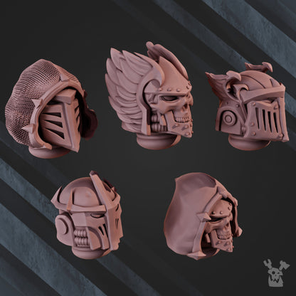 Hooded Knights Space Crusaders Fallen Lions Head Bits Set x5 (5 Units), Hooded Knights resin conversion bits, 28mm, view 3