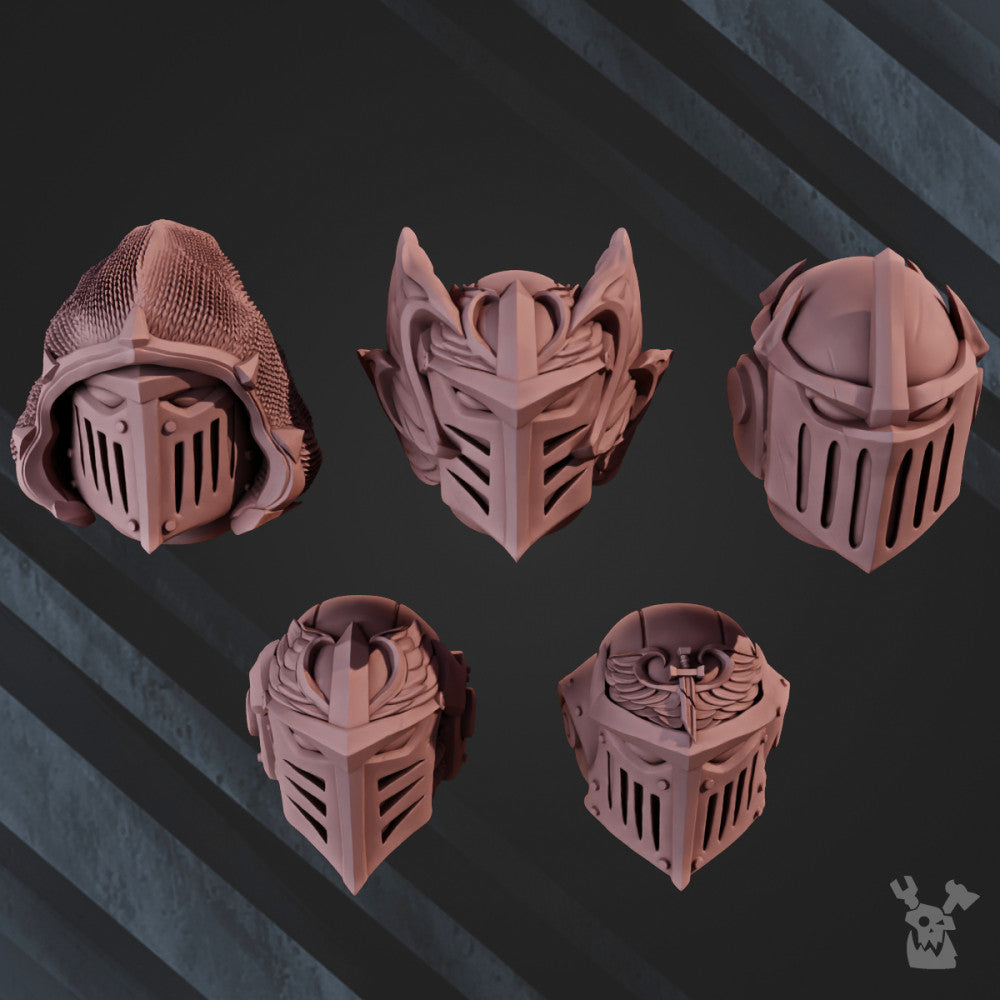 Hooded Knights Space Crusaders Winged Lions Head Bits Set x5 (5 Units), Hooded Knights resin conversion bits, 28mm heroic