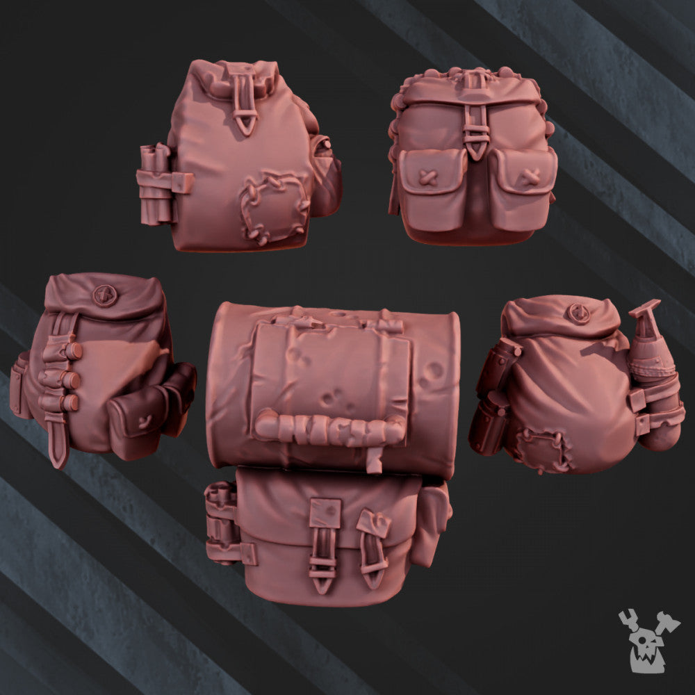 Orks Orc Backpacks x5, Orks resin conversion bits, 28mm heroic scale unpainted resin