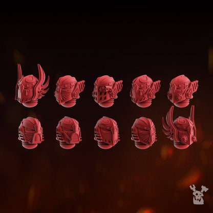 Space Knights Celestial Blades Heads Set x10 (10 Units), Space Knights resin conversion bits, 28mm heroic scale unpainted