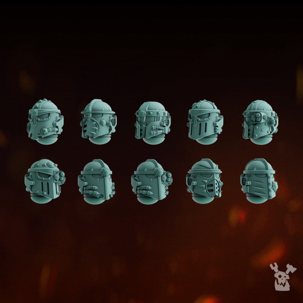 Space Knights Lunar Knights Heads Set x10 (10 Units), Space Knights resin conversion bits, 28mm heroic scale unpainted resin