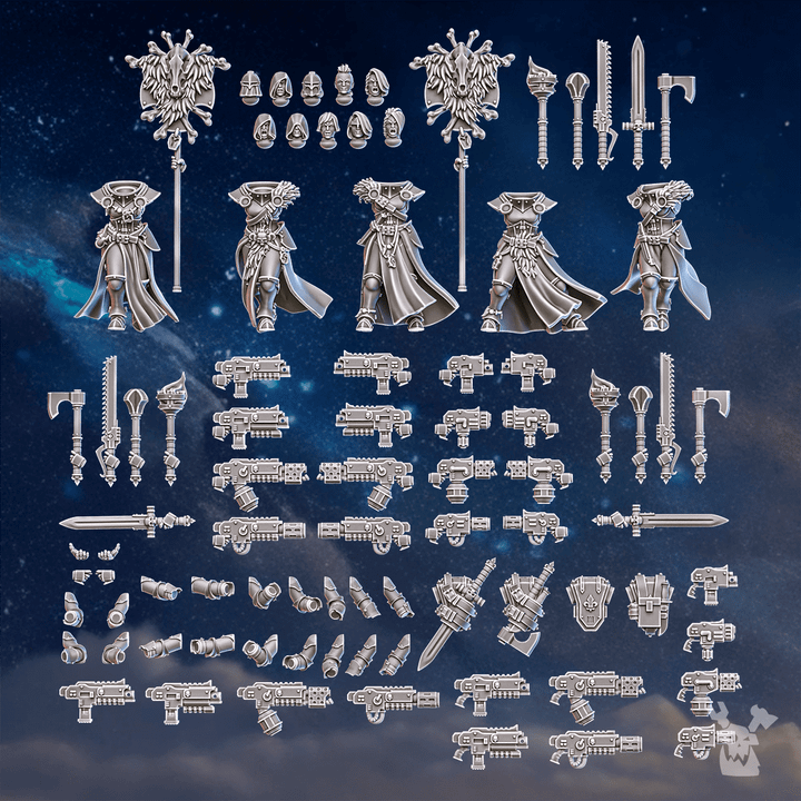 Wolf Knights White Fangs Hunters & Valkyries Heads Set x12, Wolf Knights resin conversion bits, 28mm heroic scale unpainted