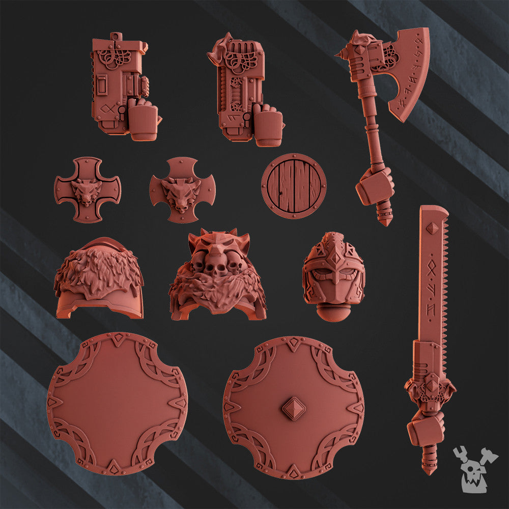 Wolf Knights Warrior Bits Set, Wolf Knights resin conversion bits, 28mm heroic scale unpainted resin