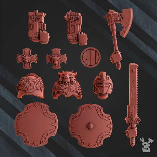 Wolf Knights Warrior Bits Set, Wolf Knights resin conversion bits, 28mm heroic scale unpainted resin
