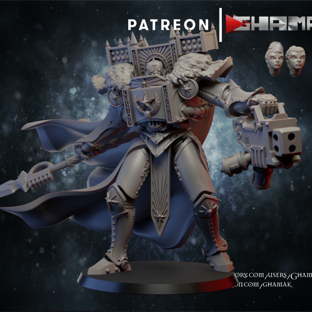 Battle Sisters Red Sister Champion Warrior, Battle Sisters proxy miniature, 28mm heroic scale unpainted resin