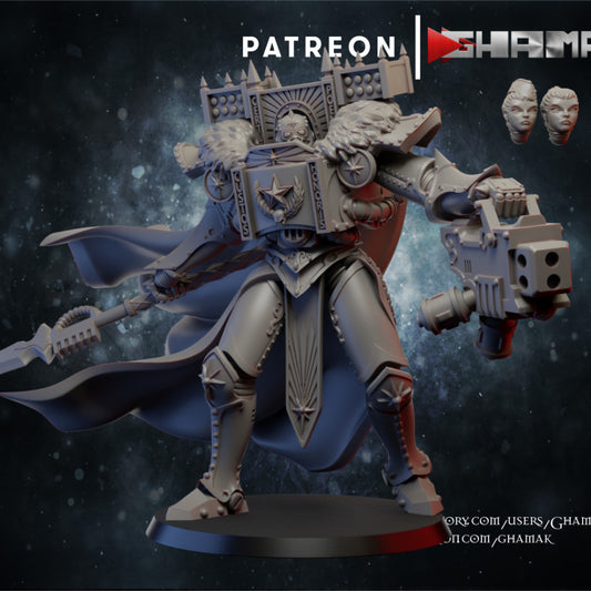 Battle Sisters Red Sister Champion Warrior, Battle Sisters proxy miniature, 28mm heroic scale unpainted resin