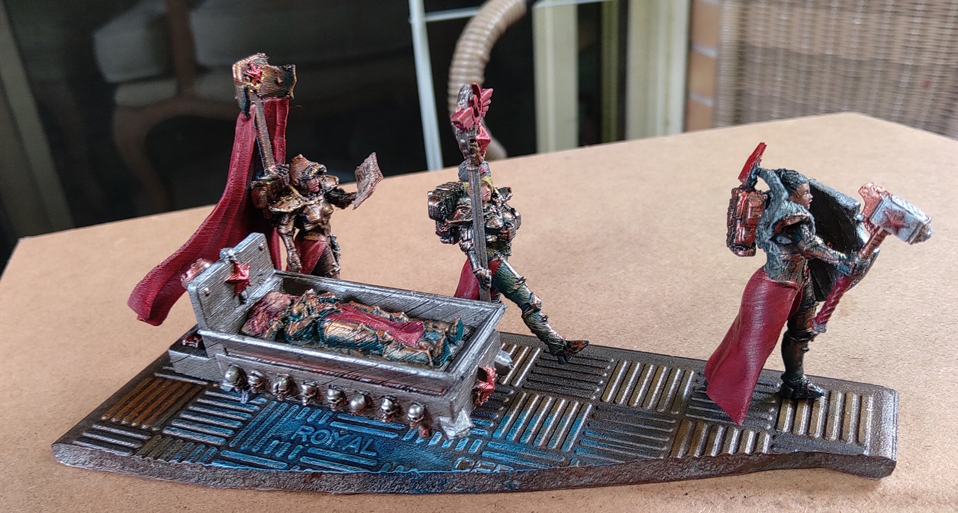 Battle Sisters Red Sister Coffin, Battle Sisters proxy miniature, 28mm heroic scale unpainted resin, view 2