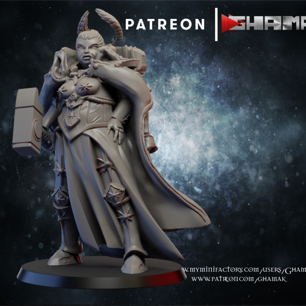 Battle Sisters Red Sister Marshall Warrior, Battle Sisters proxy miniature, 28mm heroic scale unpainted resin